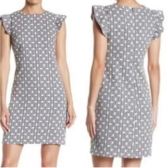 JH Dresses & Skirts - Polka Dot Gingham Ruffle Shoulder Dress